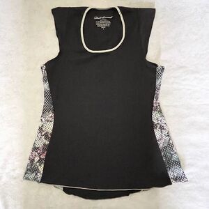 Denise Cronwall Vivid Dark Tank Top Womens Size S Black Mesh Side Athletic Shirt